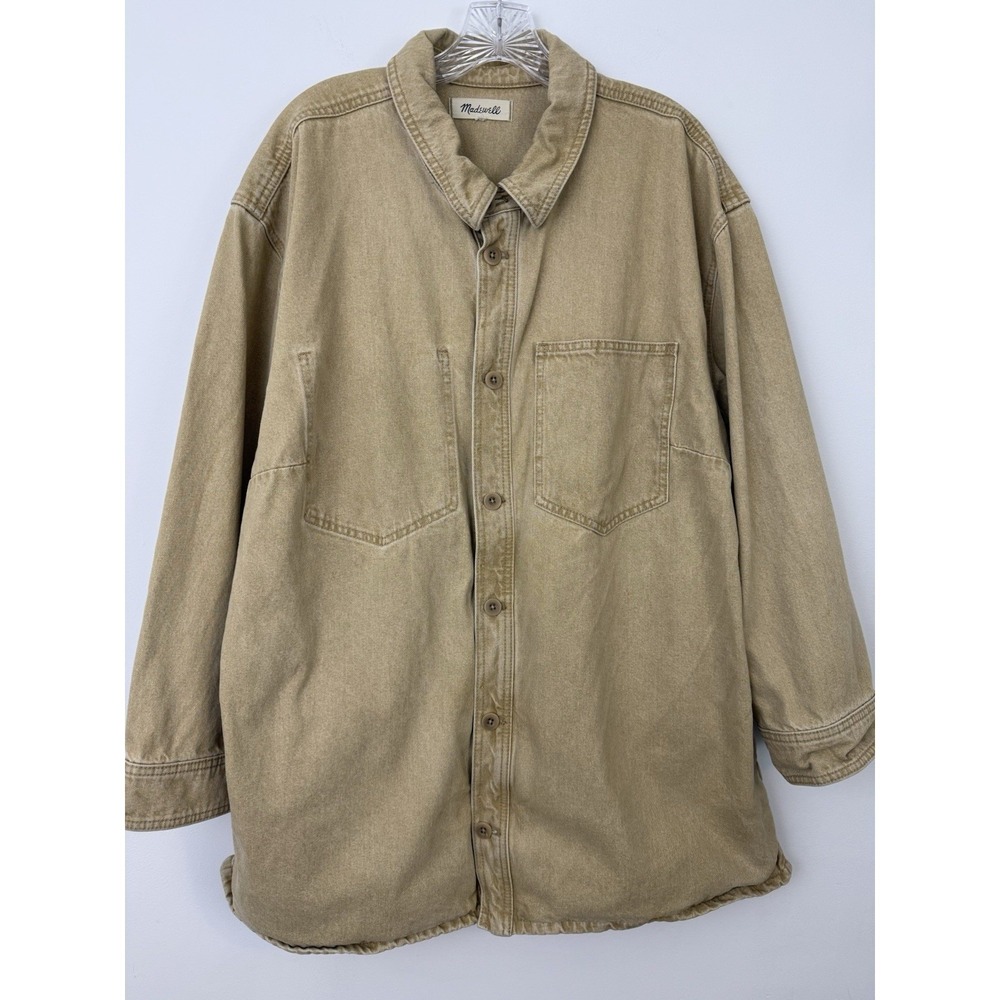 MADEWELL Womens Plus Tan Denim Shirt Jacket 3X Khaki Shacket Utility Chore Barn